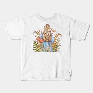 Watercolor Girl Flower Kids T-Shirt